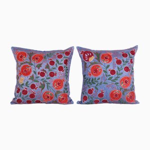 Housse de Coussin Suzani Vintage en Soie avec Broderie, Set de 2