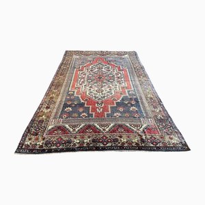 Tappeto Oushak blu e rosso fatto a mano, anni '80