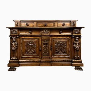 Renaissance Tiered Sideboard with Caryatids in Walnut, 1880s
