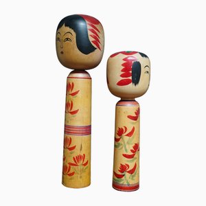 Vintage Traditional Hijiori Kokeshi by Sato Jyunosuke and Sato Shoichi, Japan, 1950s, Set of 2