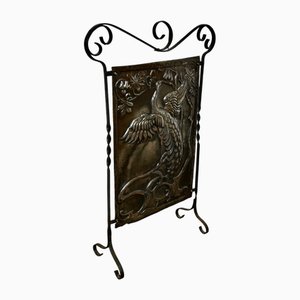Arts and Crafts Peacock Polished Iron Fire Screen