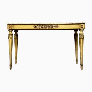 Consola rectangular Luis XVI de madera tallada lacada y dorada
