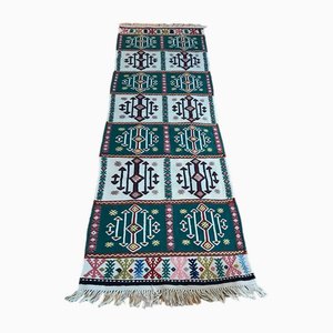 Tappeto Kilim Runner fatto a mano con motivi tradizionali, anni '80