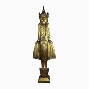 Burmesischer Mandalay Buddha aus vergoldetem geschnitztem Holz, 1970er