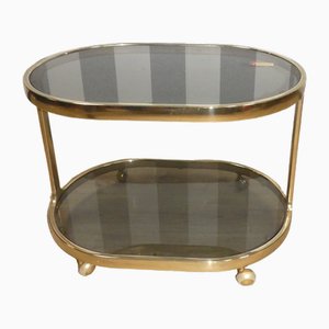 Brass & Glass Tea Cart Bar Cart with Crystal Mirror Glass from Ilse Möbel, 1970s