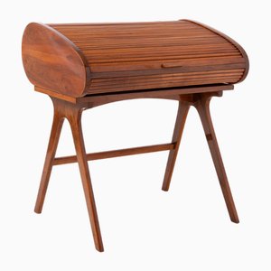 Mid-Century Desk with Roll-Top in Walnut Veneer, 1950s