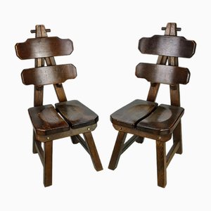 Brutalist Oak Dining Chairs, 1970s, Set of 2