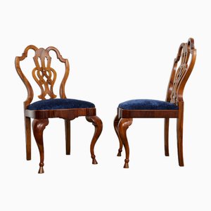 Baroque Dining Chairs in American Walnut and Velvet by Ludwig, Lajos Kozma for Budapest Werkstatte Workshop, Hungary, Set of 2