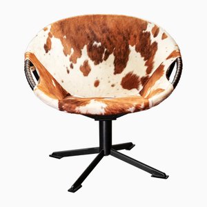 Mid-Century Swivel Cocktail Chair with Cowhide from Lusch & Co Germany, 1960s