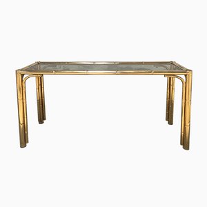 Table Console en Faux Bambou et Verre, 1970s