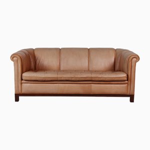 Vintage Chesterfield Sofa in Cognac with Leather Upholstery and Mahogany Frame, Denmark 1970s
