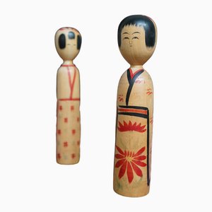 Traditionelle Kijiyama Kokeshi Puppen von Abe Heishiro, 1970er, 2er Set