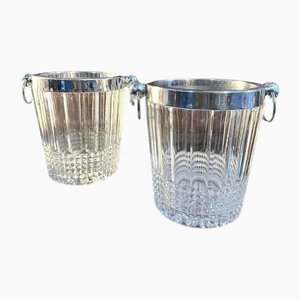 Modernist French Crystal and Silver Plate Wine Coolers, 1950s, Set of 2