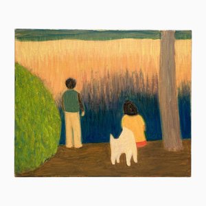 Makoto Igarashi, Man and Woman with Dog, Oil on Canvas, 1980s