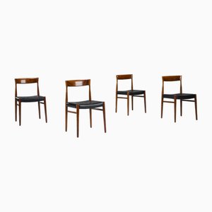 Silla de comedor Mid-Century de palisandro con Lether, años 50. Juego de 4