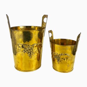 Vintage Messing Eimer Geprägter Gold Champagner, 1950er, 2er Set