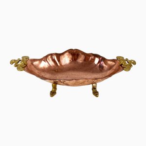 Italian Copper Dish with Brass Handles with Footed Bowl, 1930s