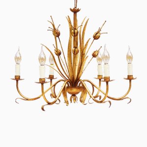 Hollywood Regency Gilt Tôle Chandelier, Spain, 1950s