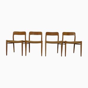 Danish Model 75 Oak & Papercord Chairs by Niels Otto Møller for J.L. Møllers, 1960s, Set of 4
