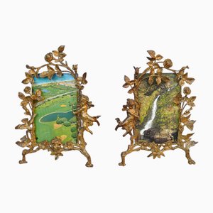Cadres pour Photo Biedermeier Amor en Bronze, Set de 2