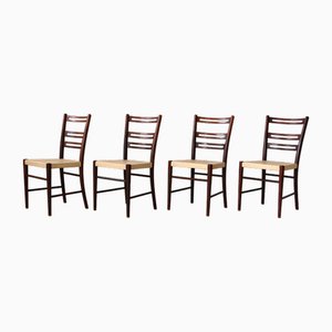 Scandinavian Chairs in Wood and Leather, 1960s, Set of 6