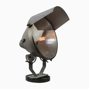 French Railway Spotlight Stehlampe aus grauem Metall und Glas
