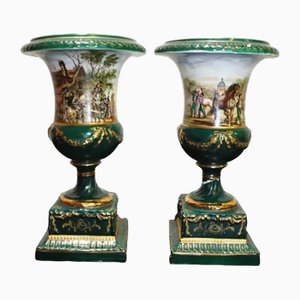 Dark Green Porcelain Vases, Set of 2