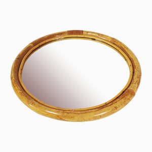 Wall-Mounted Round Bamboo Mirror, Germany, 1970s