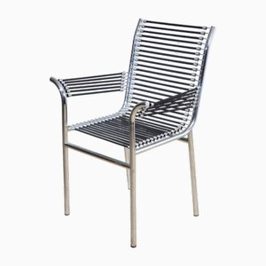 Stuhl mit Armlehnen aus Stahl und Elastischer Kordel, Renè Herbst zugeschrieben, 1970er