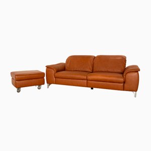 Sinaatra Leather Sofa with Stool fom Willi Schillig, Set of 2