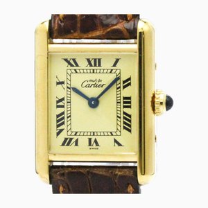 Must Tank Vermeil vergoldete Quarz-Damenuhr aus Leder von Cartier