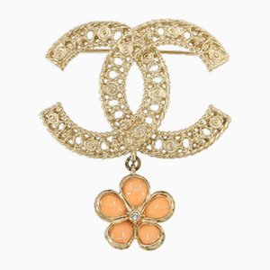 Coco Mark Flower Brooch in Gold Pink from Chanel
