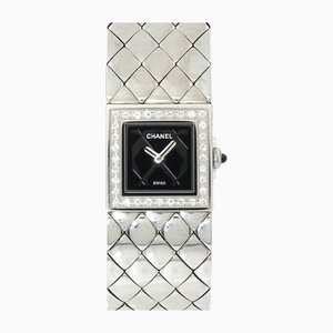 Matelasse Diamond Bezel Ladies Watch in Black Quartz from Chanel