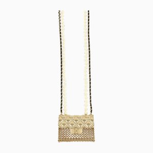 Matelasse Bag Faux Pearl Long Necklace with Leather & White Gold from Chanel