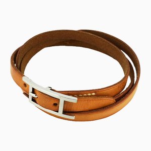 Plated Leather Silver Brown Bracelet from Hermes