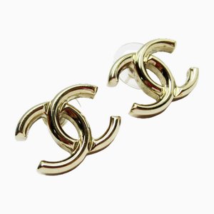 Coco Mark Metal Light Gold Earrings from Chanel, Set of 2