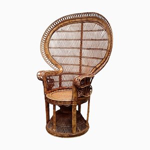 French Emmanuelle Peacock Chair in Wicker Rattan, 1960s