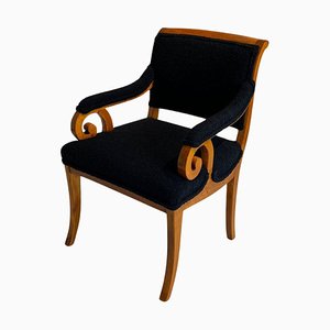 Biedermeier Armchair, Solid Beech, Black Boucle, South Germany circa 1830