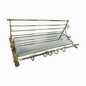 Art Deco Brass Wall Coat Rack with Mirror, 1930s