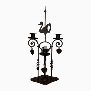 Wrought Iron Candelabra with 2 Lights Representing a Swan, 1950s