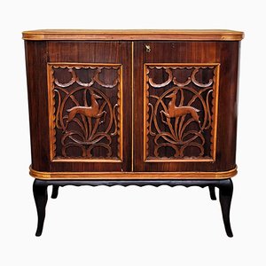 Meuble de Bar Art Déco Mid-Century en Bois Sculpté, Italie, 1960s