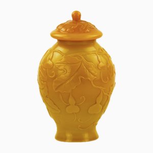 Chinese Yellow Beijing Glass Urn Vase