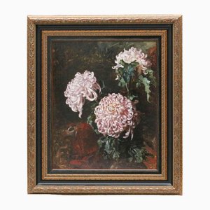 Julius Klever the Younger, Still Life of Chrysanthemums, 1920, Oil on Board, Framed