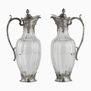 Regency Style Crystal Jugs in Silver from Christofle, Set of 2