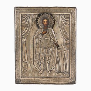 Icon of the Holy Blessed Prince Alexander Nevsky in a Silver Frame, 1890s