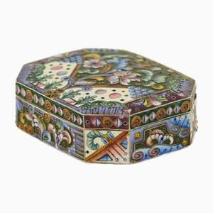 Art Nouveau Russian Silver Snuff Box with Enamels 6 Moscow Artel, 1917