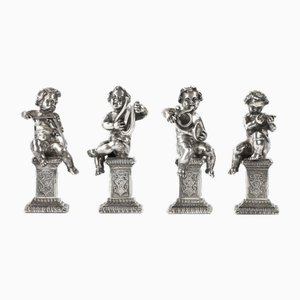 Putti Musicians Figures in Silver, 1890s, Set of 4