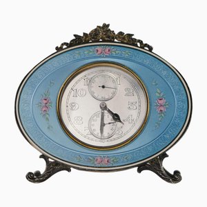 Silver Alarm Clock Vacheron Constantin with Guilloché Enamel, Switzerland, 1928