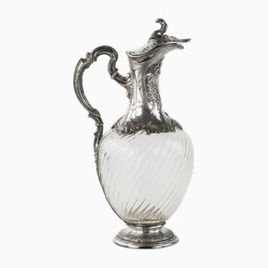 19th Century Glass Wine Jug in Silver, France