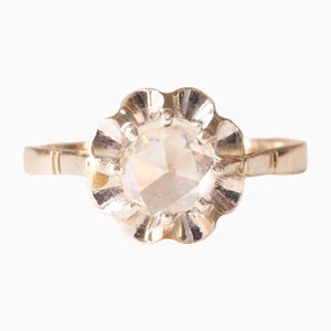 Antique 18k White Gold Solitaire with Rose-Cut Diamond, 1920s